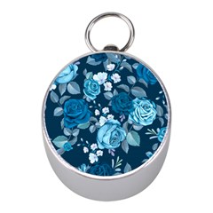 Blue Floral Print  Mini Silver Compasses by designsbymallika