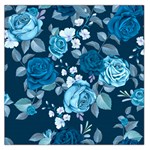 Blue Floral Print  Large Satin Scarf (Square) Front