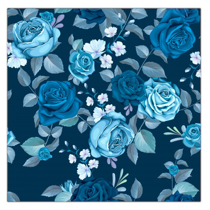 Blue Floral Print  Large Satin Scarf (Square)