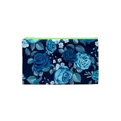 Blue Floral Print  Cosmetic Bag (xs)