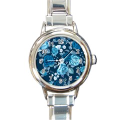 Blue Floral Print  Round Italian Charm Watch by designsbymallika