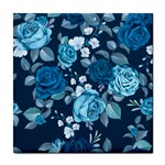 Blue Floral Print  Tile Coaster Front