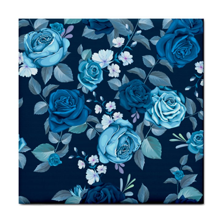 Blue Floral Print  Tile Coaster