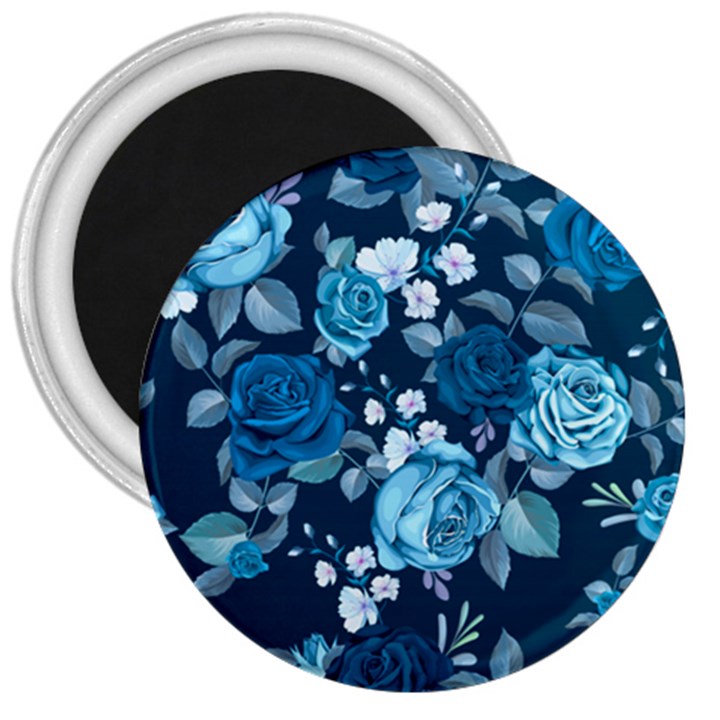 Blue Floral Print  3  Magnets