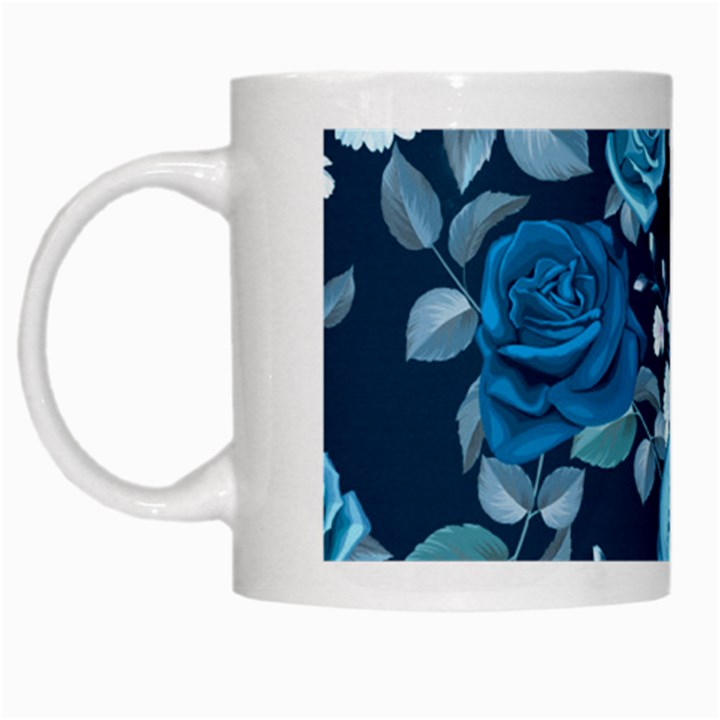 Blue Floral Print  White Mugs