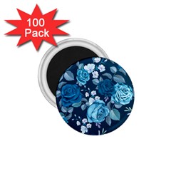 Blue Floral Print  1 75  Magnets (100 Pack) 