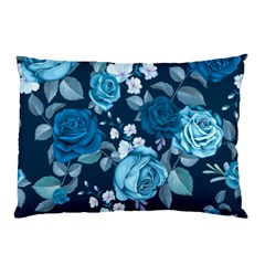 Blue Floral Print  Pillow Case by designsbymallika