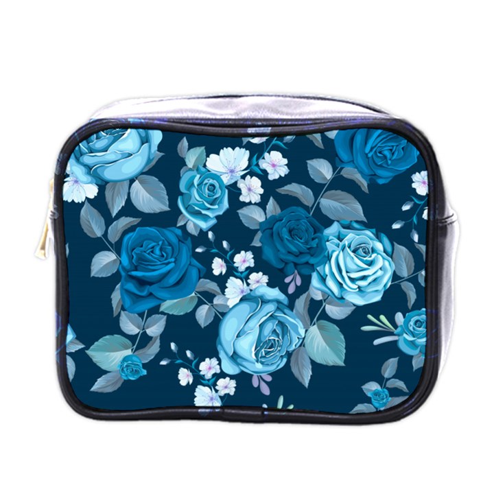 Blue Floral Print  Mini Toiletries Bag (One Side)