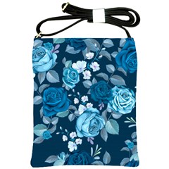 Blue Floral Print  Shoulder Sling Bag by designsbymallika