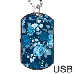 Blue Floral Print  Dog Tag Usb Flash (two Sides) by designsbymallika