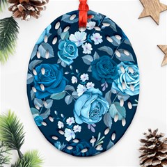 Blue Floral Print  Oval Filigree Ornament (two Sides) by designsbymallika