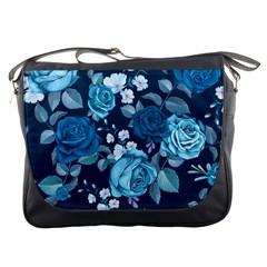 Blue Floral Print  Messenger Bag by designsbymallika