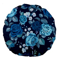 Blue Floral Print  Large 18  Premium Round Cushions by designsbymallika