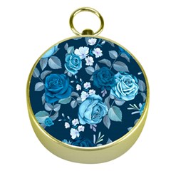 Blue Floral Print  Gold Compasses by designsbymallika