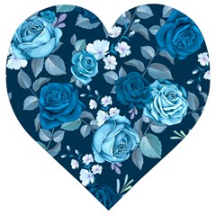 Blue Floral Print  Wooden Puzzle Heart by designsbymallika