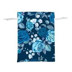 Blue Floral Print  Lightweight Drawstring Pouch (m) by designsbymallika