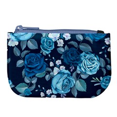 Blue Floral Print  Large Coin Purse by designsbymallika