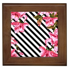 Pink Floral Stripes Framed Tile by designsbymallika