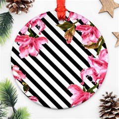 Pink Floral Stripes Ornament (round) by designsbymallika