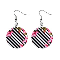 Pink Floral Stripes Mini Button Earrings by designsbymallika