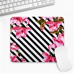 Pink Floral Stripes Large Mousepads by designsbymallika