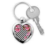 Pink Floral Stripes Key Chain (Heart) Front