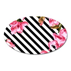 Pink Floral Stripes Oval Magnet by designsbymallika