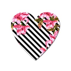 Pink Floral Stripes Heart Magnet by designsbymallika