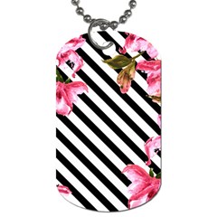 Pink Floral Stripes Dog Tag (two Sides) by designsbymallika