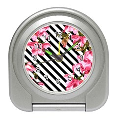 Pink Floral Stripes Travel Alarm Clock by designsbymallika