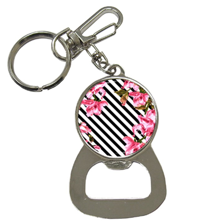 Pink Floral Stripes Bottle Opener Key Chain