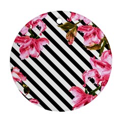 Pink Floral Stripes Round Ornament (two Sides) by designsbymallika