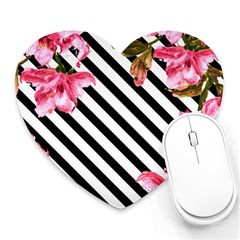 Pink Floral Stripes Heart Mousepads by designsbymallika