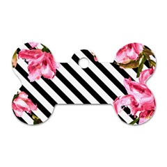 Pink Floral Stripes Dog Tag Bone (one Side) by designsbymallika