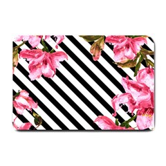 Pink Floral Stripes Small Doormat  by designsbymallika