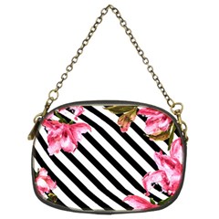 Pink Floral Stripes Chain Purse (two Sides) by designsbymallika