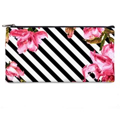 Pink Floral Stripes Pencil Case by designsbymallika