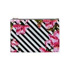 Pink Floral Stripes Cosmetic Bag (medium) by designsbymallika