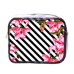 Pink Floral Stripes Mini Toiletries Bag (one Side) by designsbymallika