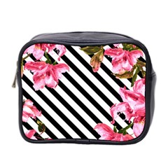 Pink Floral Stripes Mini Toiletries Bag (two Sides) by designsbymallika