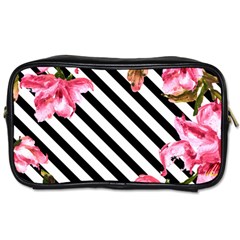 Pink Floral Stripes Toiletries Bag (one Side) by designsbymallika