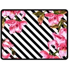 Pink Floral Stripes Fleece Blanket (large)  by designsbymallika