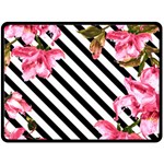 Pink Floral Stripes Fleece Blanket (Large)  80 x60  Blanket Front