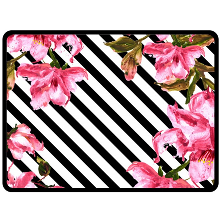 Pink Floral Stripes Fleece Blanket (Large) 