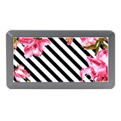 Pink Floral Stripes Memory Card Reader (mini) by designsbymallika