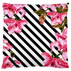 Pink Floral Stripes Large Cushion Case (one Side) by designsbymallika