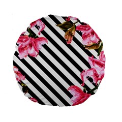 Pink Floral Stripes Standard 15  Premium Round Cushions by designsbymallika