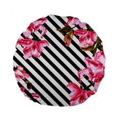 Pink Floral Stripes Standard 15  Premium Flano Round Cushions by designsbymallika