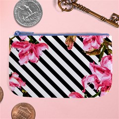 Pink Floral Stripes Large Coin Purse by designsbymallika