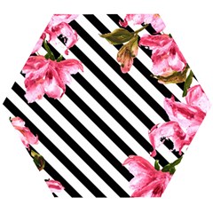 Pink Floral Stripes Wooden Puzzle Hexagon by designsbymallika